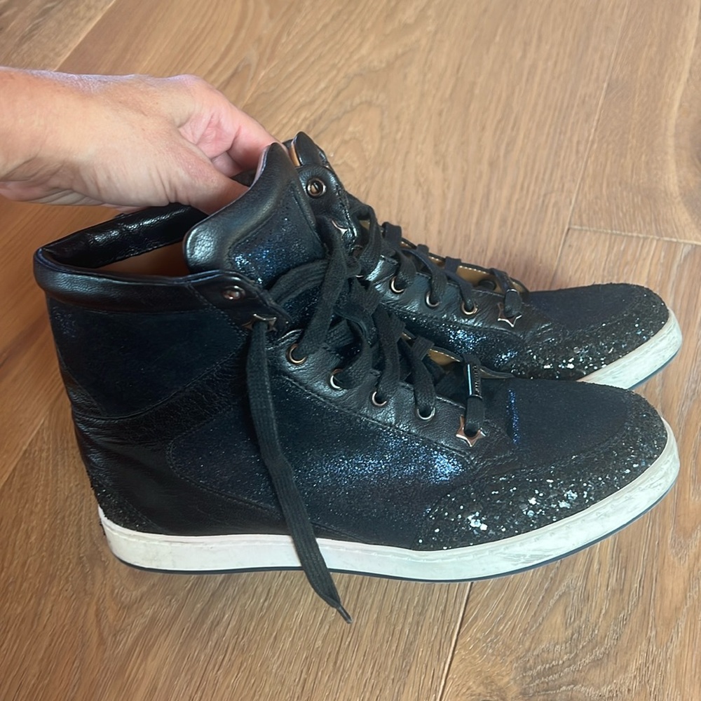 Jimmy Choo, black glittery sneakers, tennis shoes